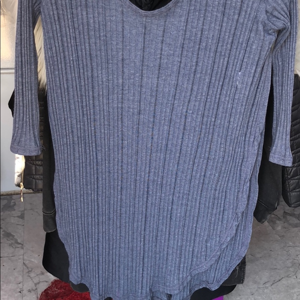 FREE PEOPLE BLUE ASTORIA SIDE SLIT DEEP SCOOP TOP - Picture 3 of 5